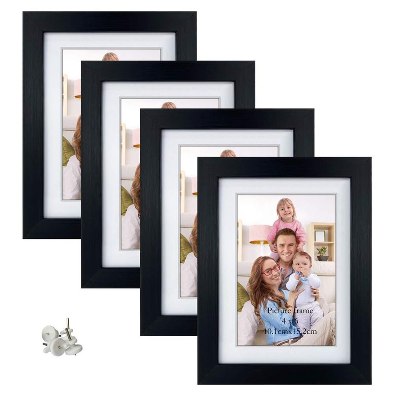 Giftgarden 4x6 Picture Frame Set of 4 5x7 Frames Matted to 4 by 6 Pictures with Mat or 5 by 7 Photos without Mat Wall Hanging or Tabletop Display Black