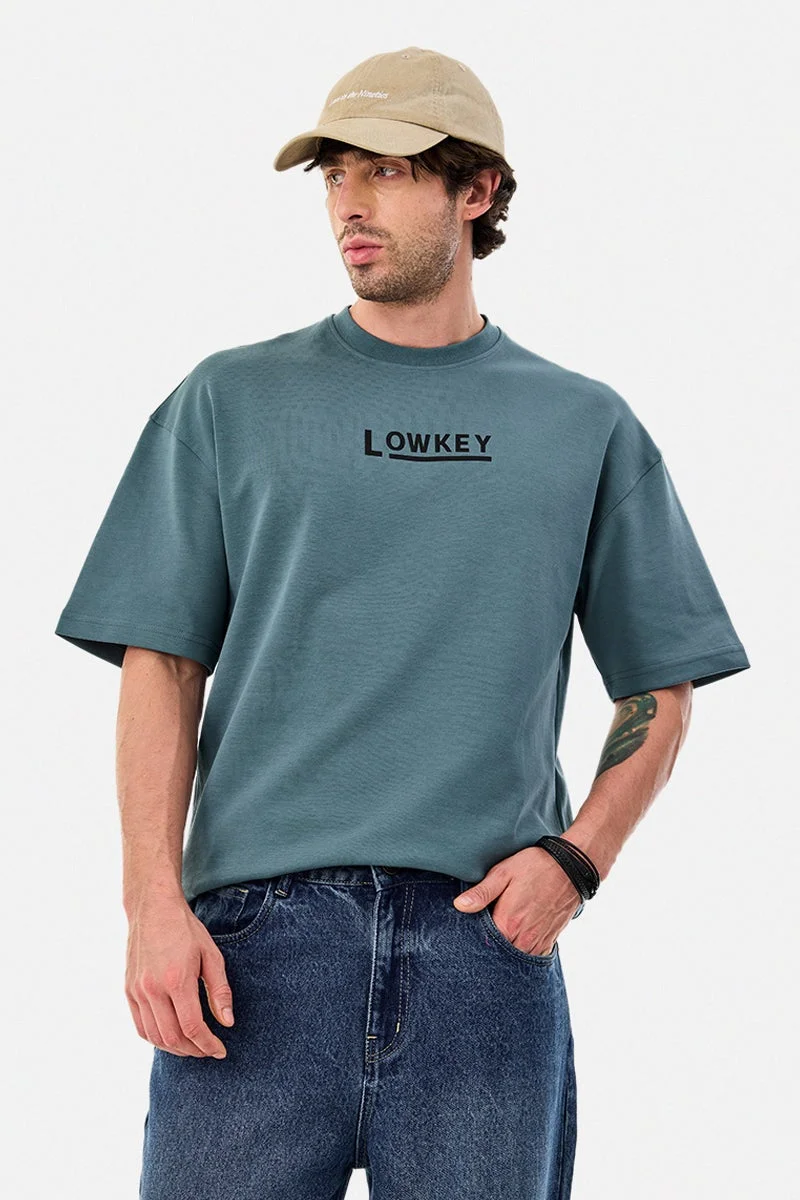 سنيتش Teal Graphic Half Sleeve Oversized Streetwear T-Shirt