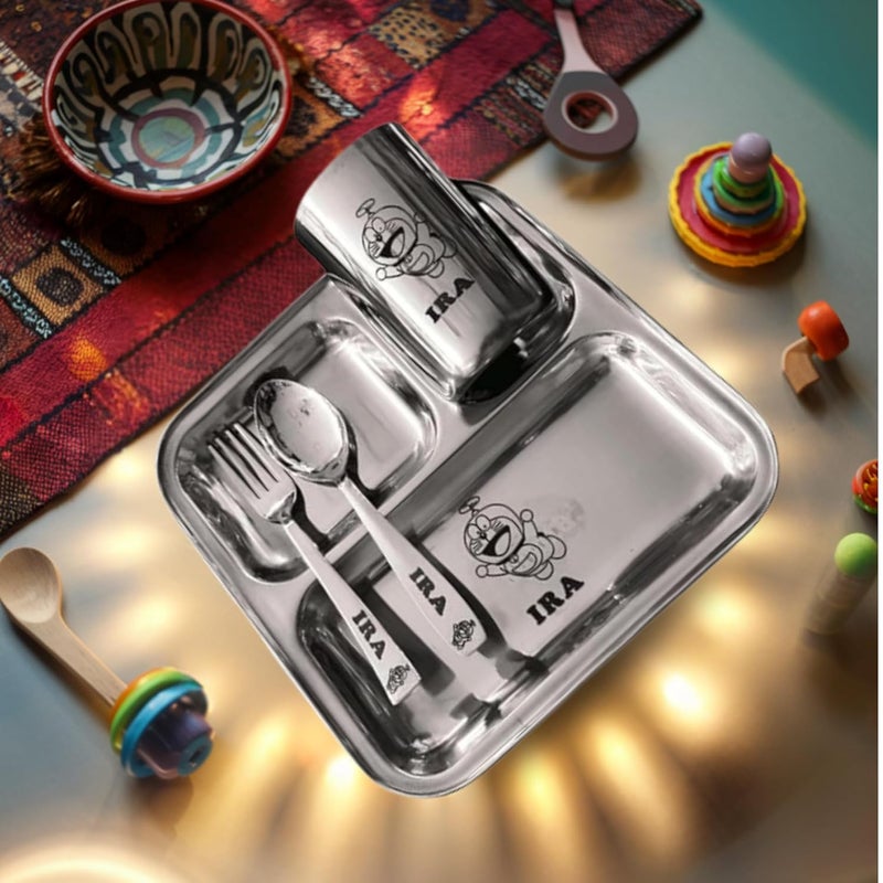 ncgifts Personalized Gift for Kids Customized Stainless Steel Kids Name Plate Set Unique Customizable Plates for Boys Girls Birthday Engraved with Name Character Mealtime Fun and Creativity - Image 2