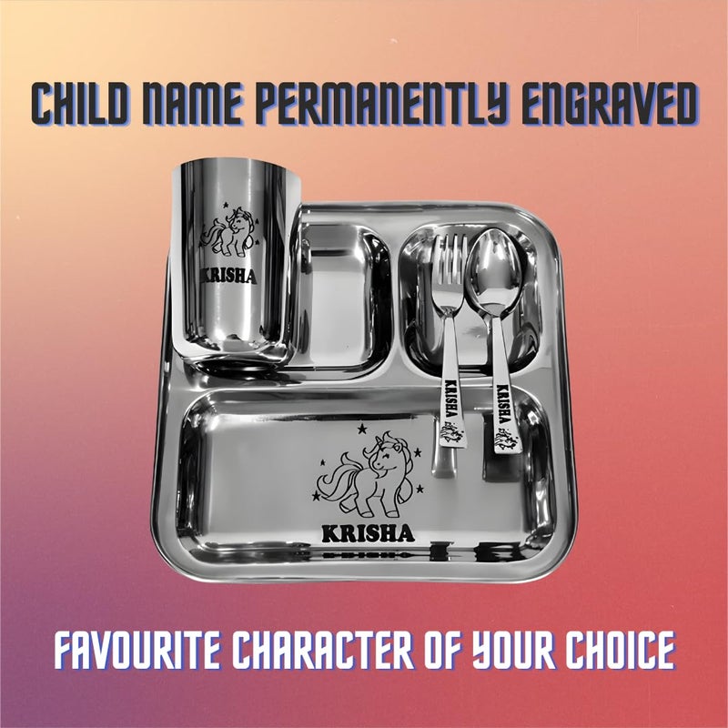 ncgifts Personalized Gift for Kids Customized Stainless Steel Kids Name Plate Set Unique Customizable Plates for Boys Girls Birthday Engraved with Name Character Mealtime Fun and Creativity - Image 4