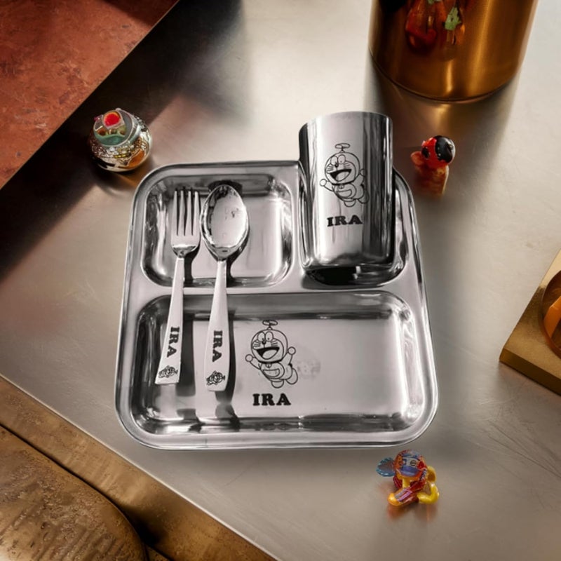 ncgifts Personalized Gift for Kids Customized Stainless Steel Kids Name Plate Set Unique Customizable Plates for Boys Girls Birthday Engraved with Name Character Mealtime Fun and Creativity - Image 3