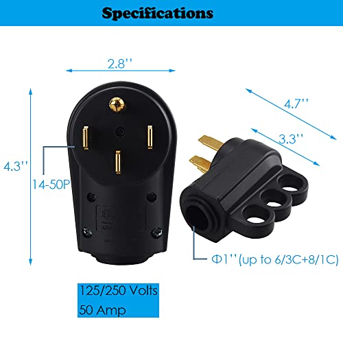 Veepeak 50 Amp RV Plug Male Replacement NEMA 14-50P Heavy Duty 125V/250V 4 Prong Electrical Power Connector Extension Cord End with Easy to Grip Handle - Image 4