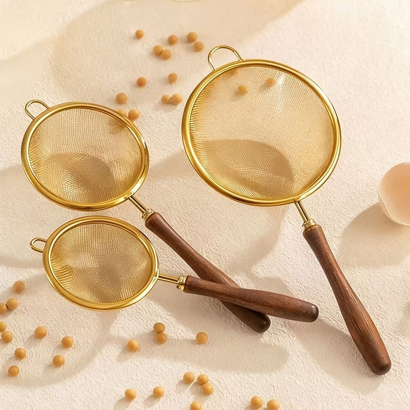 Golden Fine Mesh Slotted Spoon Strainer Multi Functional Skimmer for Oil Sediment Soy Milk M Size - Image 4