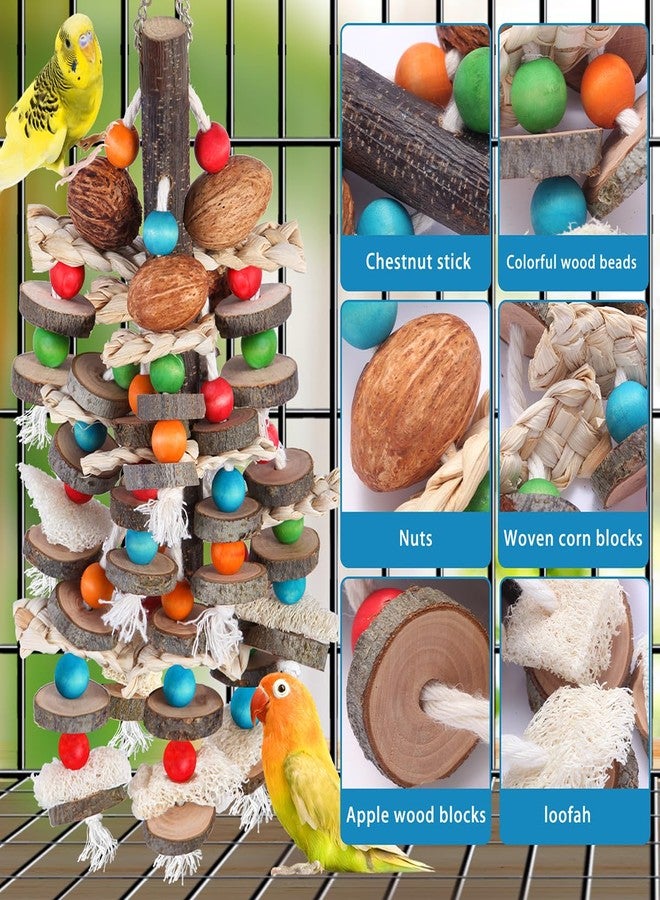 BBjinronjy Large Parrot Toys Bird Chewing Toys-Natural Nuts Corn Loofah Wooden Bird Cage Toy for African Grey,Macaws,Conure,Cokatoos,Cockatiel,Amazon Parrots and Other Medium and Small Birds - Image 4