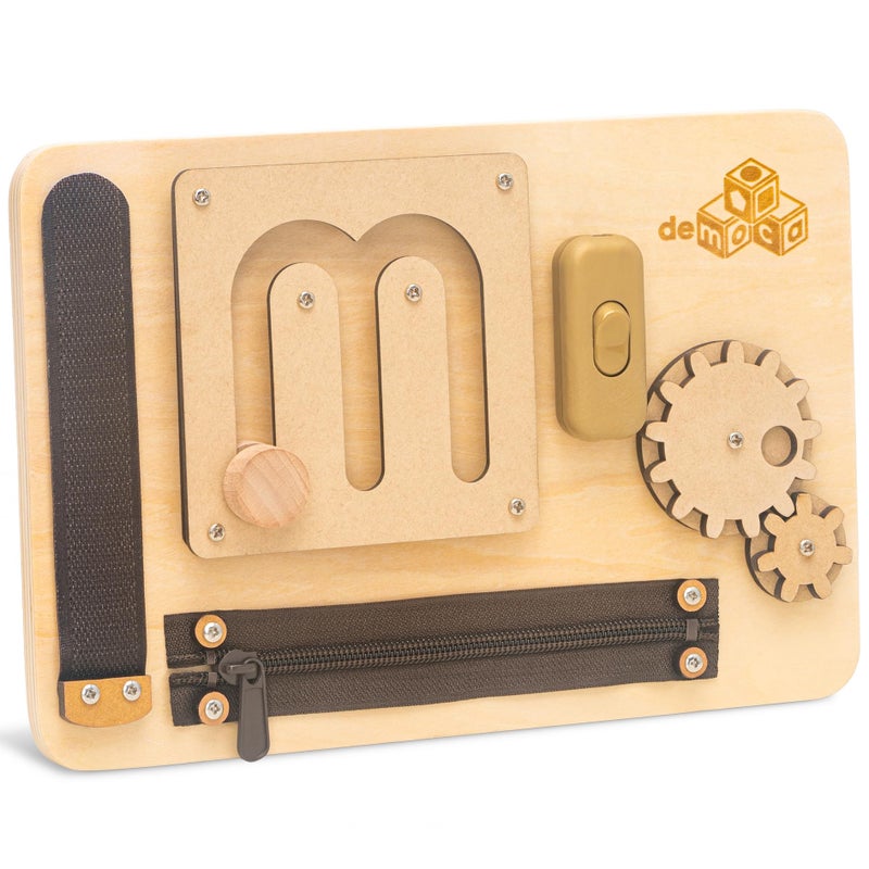 deMoca Sensory Busy Board for 1 Year Old Travel Wooden Montessori Busy Board for Toddlers 13 Switch and Fidget Activity Board for Early Motor Skills and Travel Play - Image 3