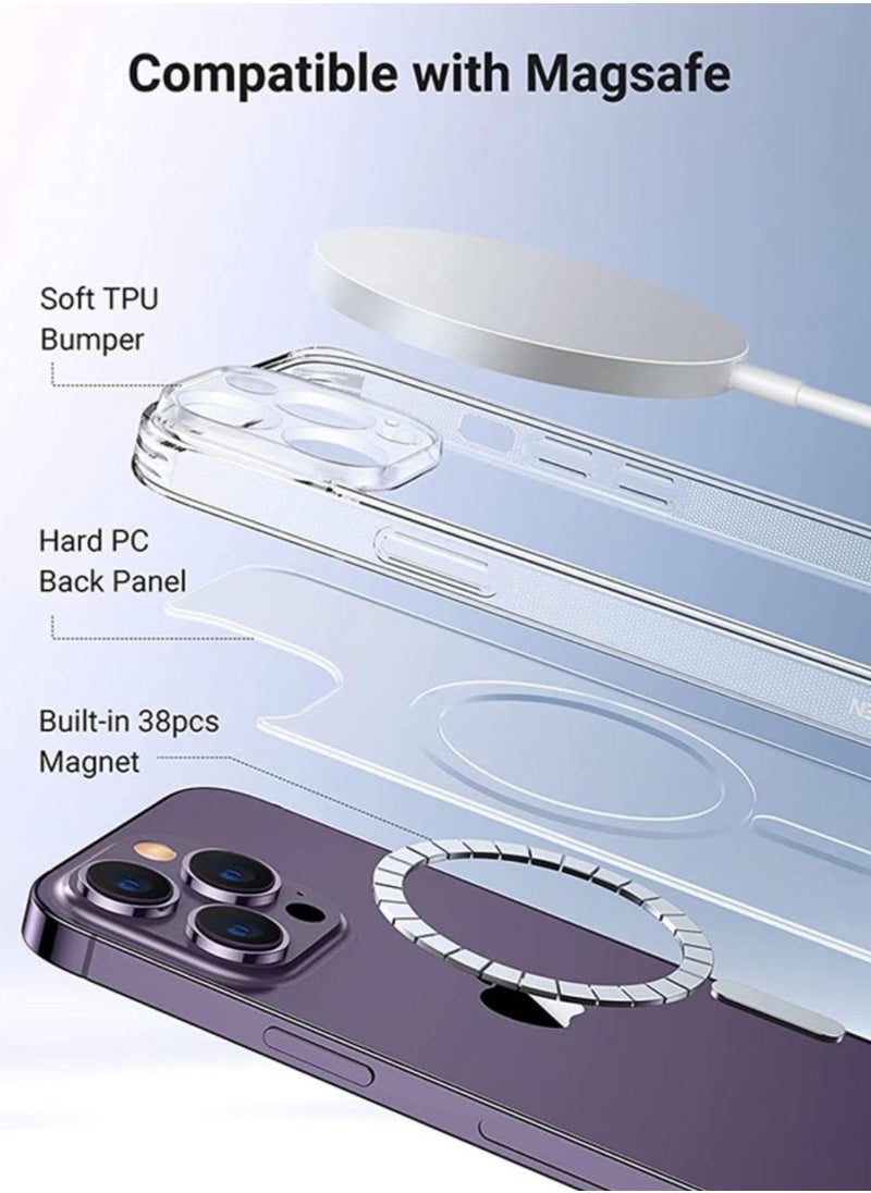 iPhone 14 Pro Max Magnetic Case, Compatible with MagSafe Wireless Charging, Anti-Scratch Bumper Cover (Clear), TPU - PC