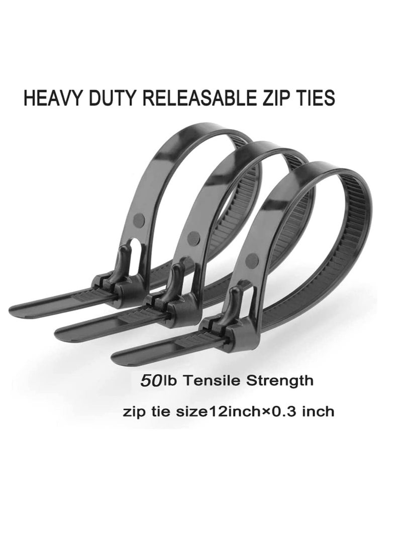 Loquat Reusable Zip Ties Heavy Duty Zip Tie Thick Black Cable Ties Reusable 100 Pack 50lb Tensile Strength Nylon Cable Wire Ties for Multi-Purpose Use Indoor And Outdoor Plastic Tie Wire 12 Inch - Image 4