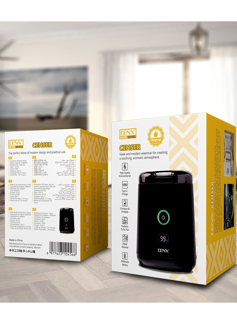 Denx Mini Portable USB Rechargeable Electric Incense Burner Black - Image 2