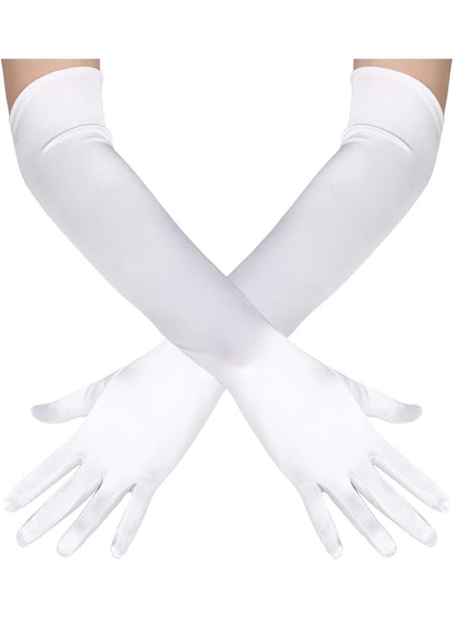 Women's Long Satin Finger Gloves Elbow Length Opera for Evening Party Costume - Image 1