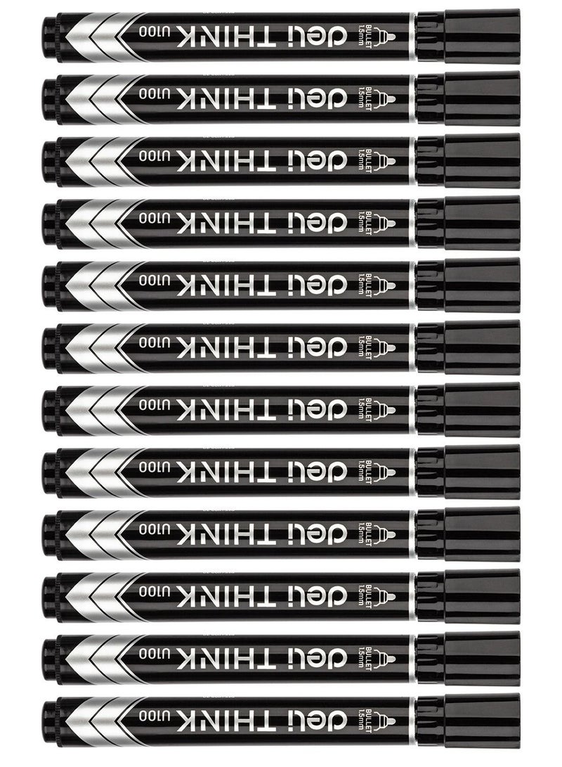 Deli 12-Piece Think Permanent Marker Bullet Black 1.5mm Low Odour Ink - Image 3