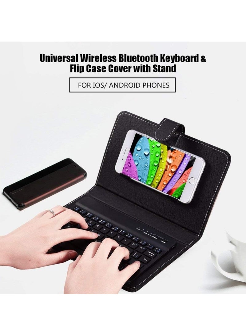 general Mini Portable Wireless Bluetooth Keyboard with Leather Case for iOS, Android, and Windows Smartphones - Universal Flip Cover and Stand - Image 3