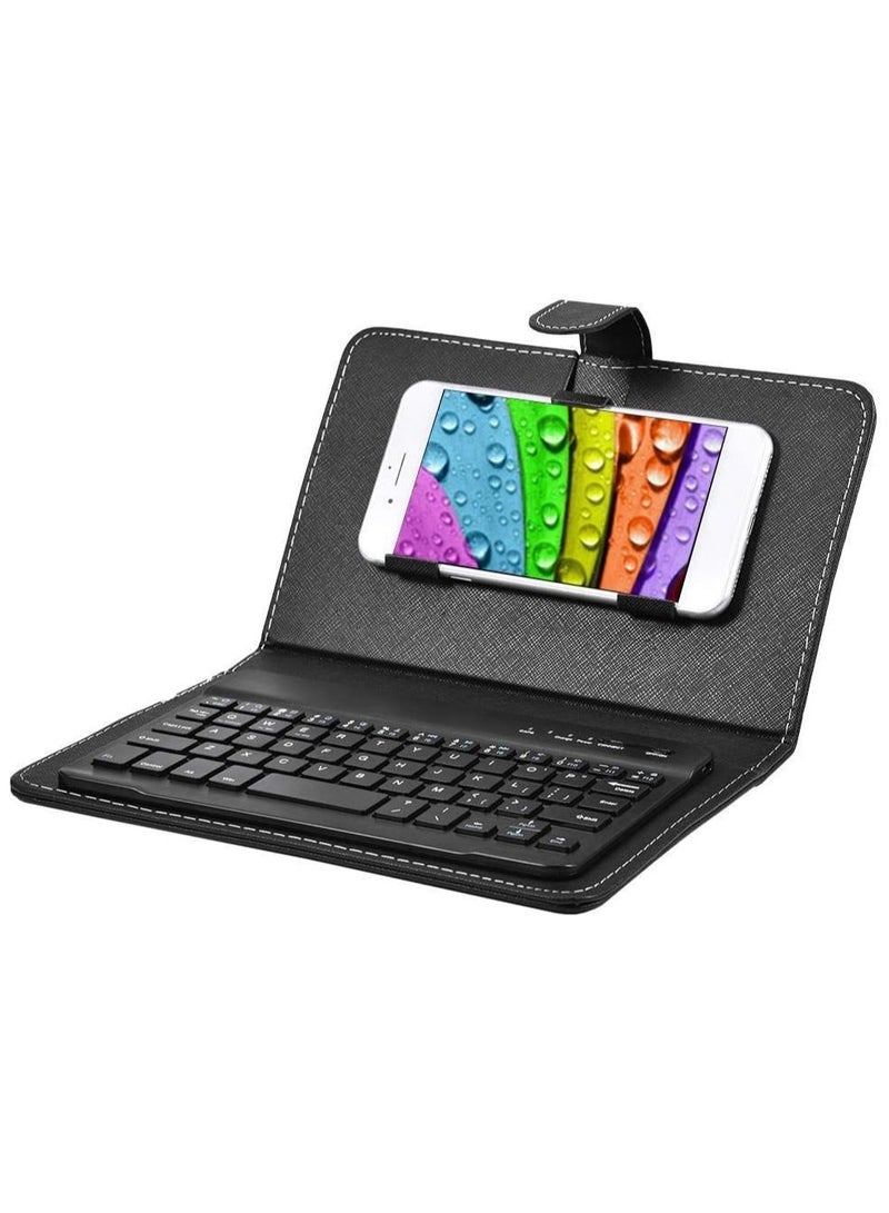 general Mini Portable Wireless Bluetooth Keyboard with Leather Case for iOS, Android, and Windows Smartphones - Universal Flip Cover and Stand - Image 1