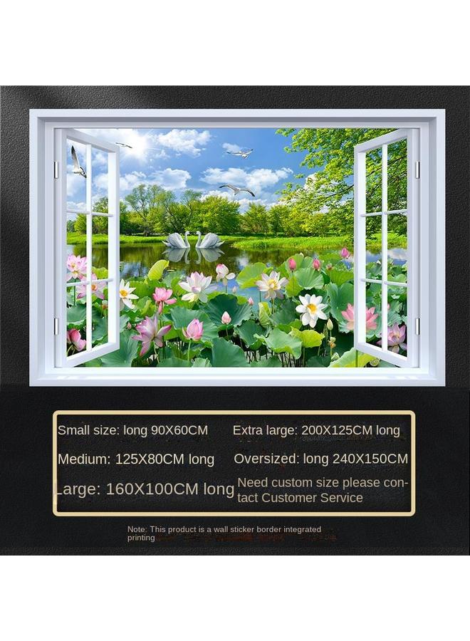 Bluejw Fake Window Self-adhesive 3D Wall Stickers Living Room Decorative Painting Bedroom Landscape Nature Waterproof Wall Stickers Wallpaper - Image 1