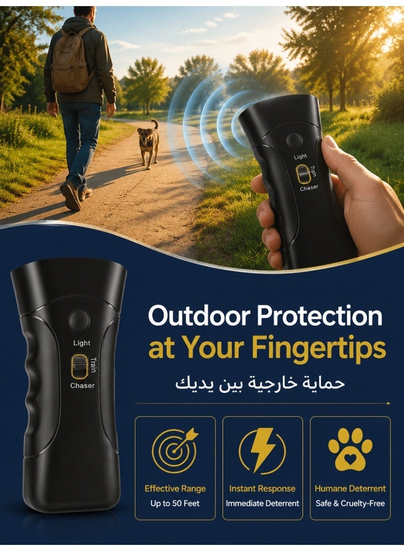 طارد الكلاب بالموجات فوق الصوتية مع ضوء LED، جهاز محمول مضاد للنباح، 3 أوضاع للاستخدام الخارجي، قابل لإعادة الشحن عبر USB، آمن على الحيوانات الأليفة - Image 4