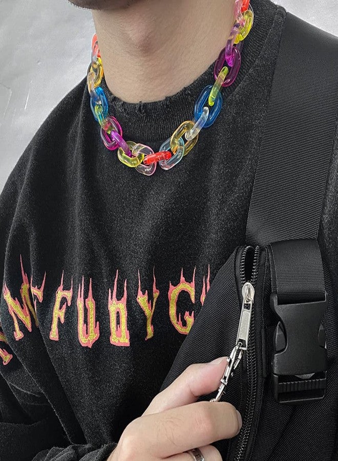 Wiwpar Acrylic Link Chain Choker Necklace Colorful Minimalist Collar Necklace Rainbow Paperclip Chain Necklace for Men Women - Image 2