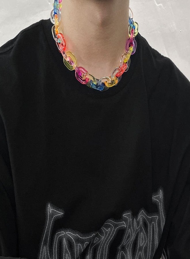 Wiwpar Acrylic Link Chain Choker Necklace Colorful Minimalist Collar Necklace Rainbow Paperclip Chain Necklace for Men Women - Image 3