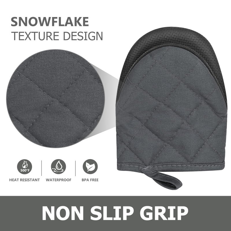 Qulable 1 Pair Short Oven Mitts - Silicone Kitchen Oven Gloves High Heat Resistant 500?  Mini Oven Mits with Non-Slip Grip Surfaces and Hanging Loop for BBQ  Baking  Cooking and Grilling (Solid Gray) - Image 3