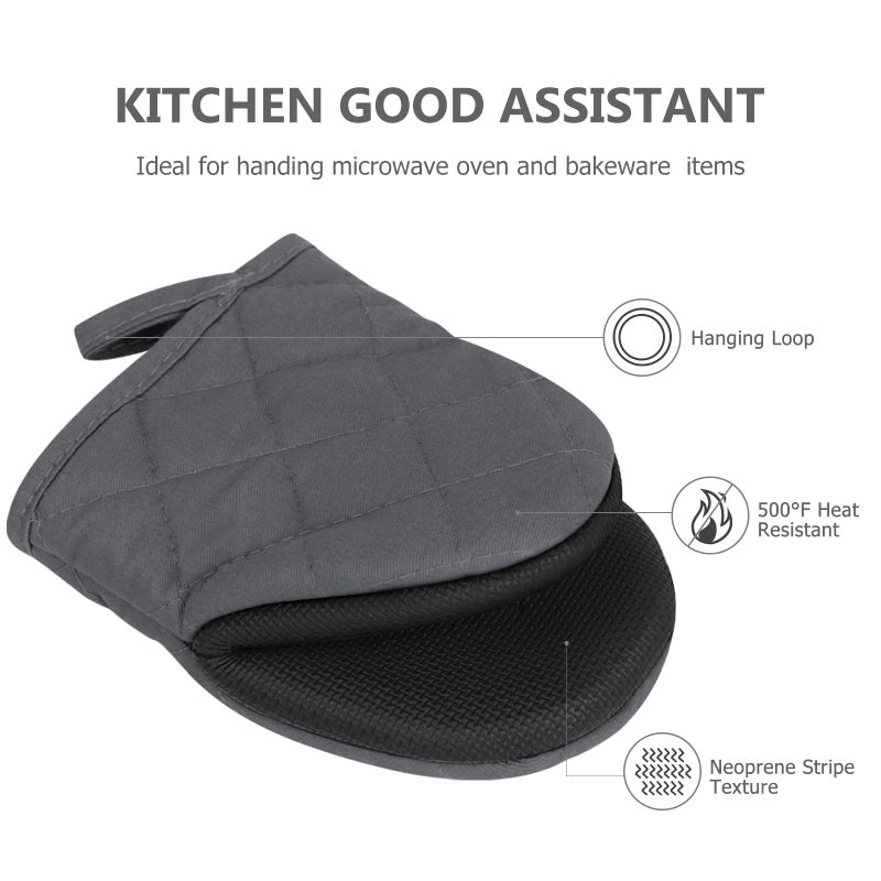 Qulable 1 Pair Short Oven Mitts - Silicone Kitchen Oven Gloves High Heat Resistant 500?  Mini Oven Mits with Non-Slip Grip Surfaces and Hanging Loop for BBQ  Baking  Cooking and Grilling (Solid Gray) - Image 2