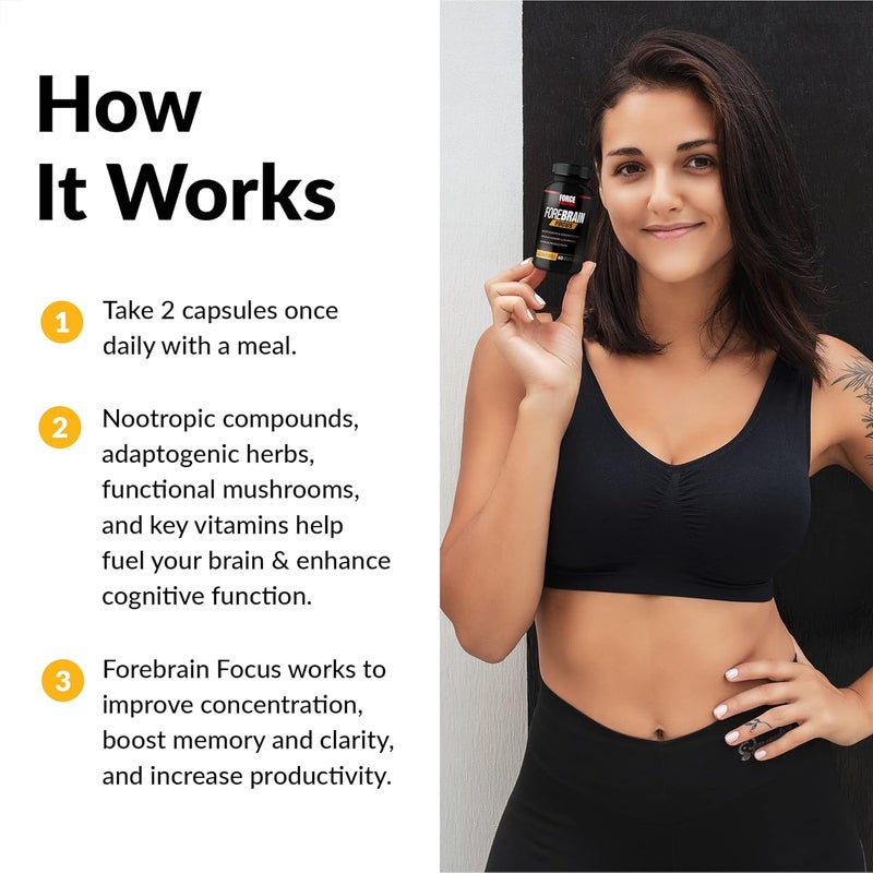Force Factor Forebrain Focus Brain Booster Brain Supplement to Boost Clarity  Concentration for Memory  Sharpness  Increase Productivity Nootropic Brain Support Supplement 60 Capsules Black - Image 4