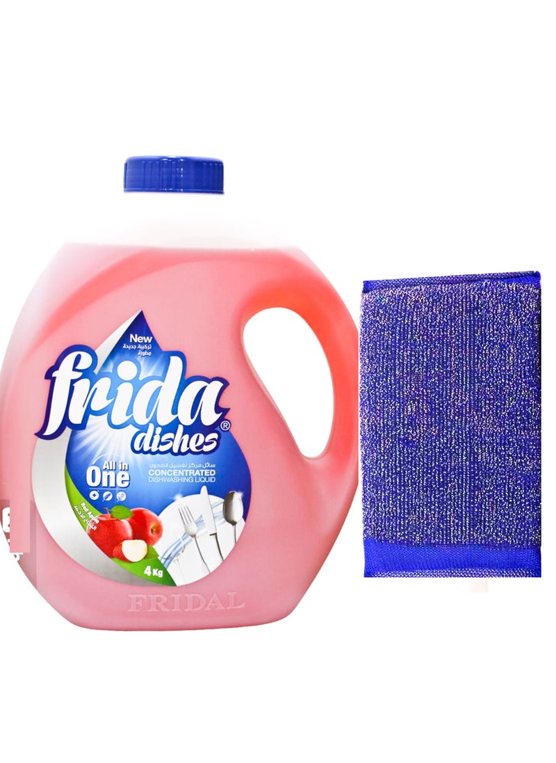 Frida Frida Dish Washing Red Apple 4kg + Sponge Multi color  - Image 1