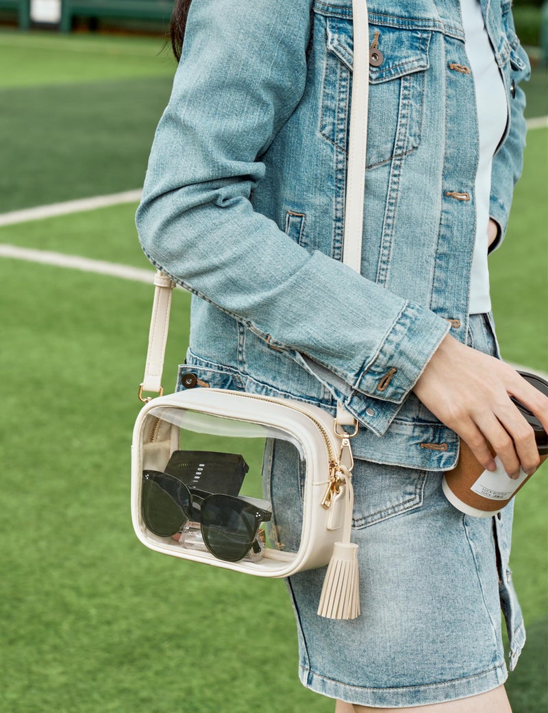 Yarnic Clear Bag Stadium Approved, PVC Clearly Crossbody Purse Small Clear Crossbody Bags with Adjustable Shoulder Strap Transparent Fashion Design for Concert Sports Event (Cream) - Image 2