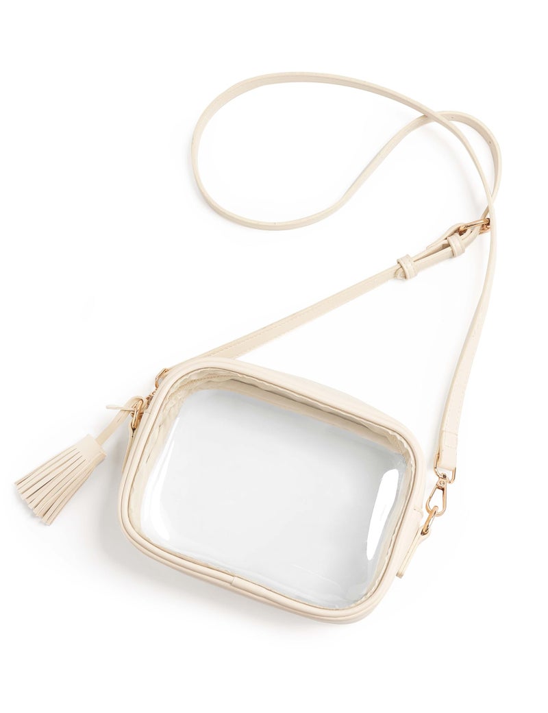 Yarnic Clear Bag Stadium Approved, PVC Clearly Crossbody Purse Small Clear Crossbody Bags with Adjustable Shoulder Strap Transparent Fashion Design for Concert Sports Event (Cream) - Image 1