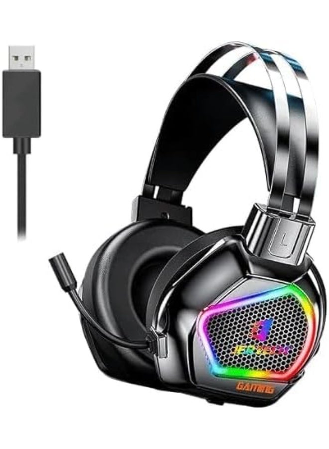 جيرتك سماعة ألعاب HG02 USB خفيفة الوزن - صوت محيطي ومحرك 50 مم - إضاءة RGB ملونة - مريحة للعين - ميكروفون قابل للتعديل مع خاصية إلغاء الضوضاء - متوافقة مع الكمبيوتر الشخصي وPS4 | أسود - Image 1