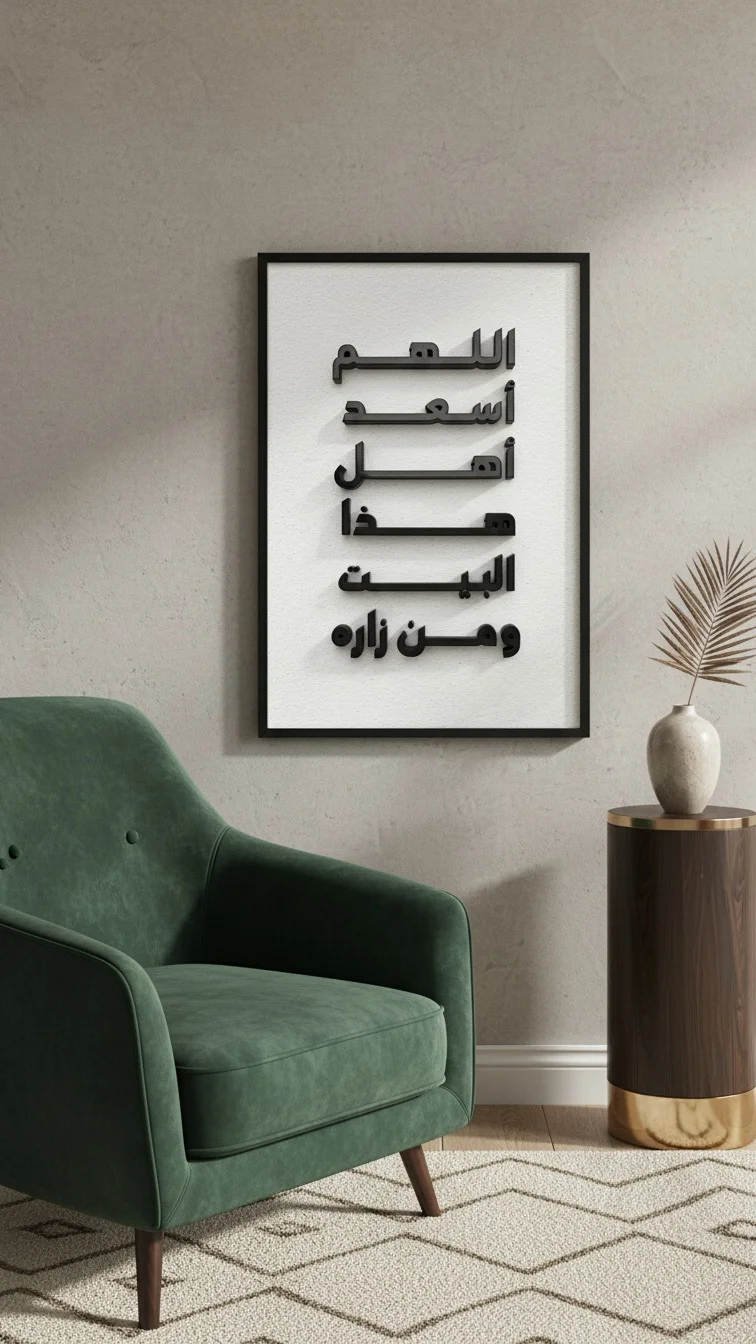 LOWHA Canvas Wall Art Stretched Over Wooden Frame with Black Floating Frame and Raised Acrylic Islamic Duaa Calligraphy