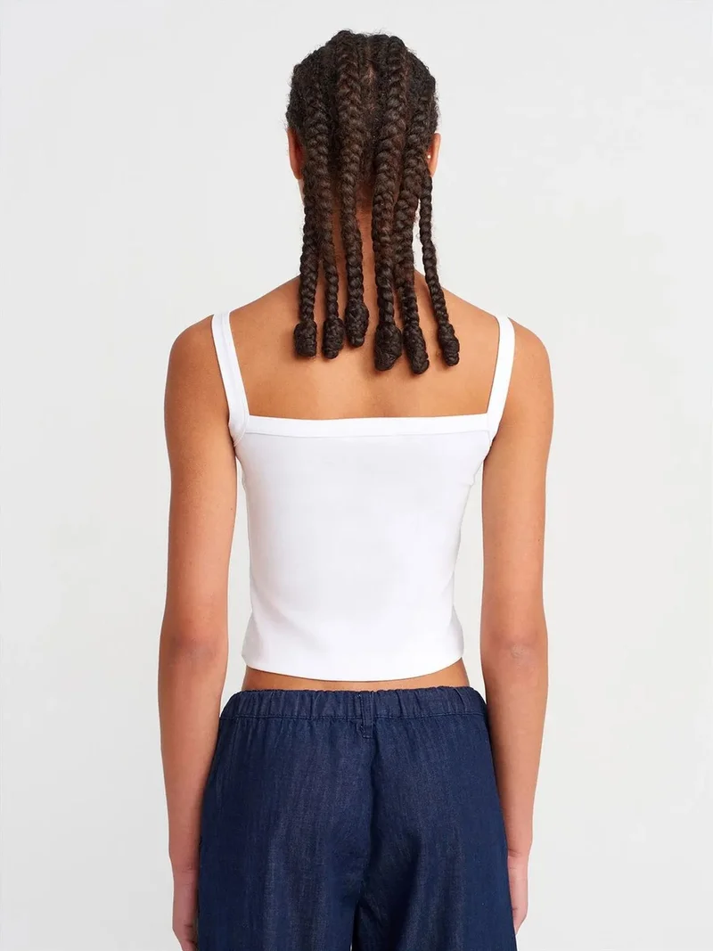 ديلفين DILVIN Ribbed Cotton Square-Neck Cami Blouse