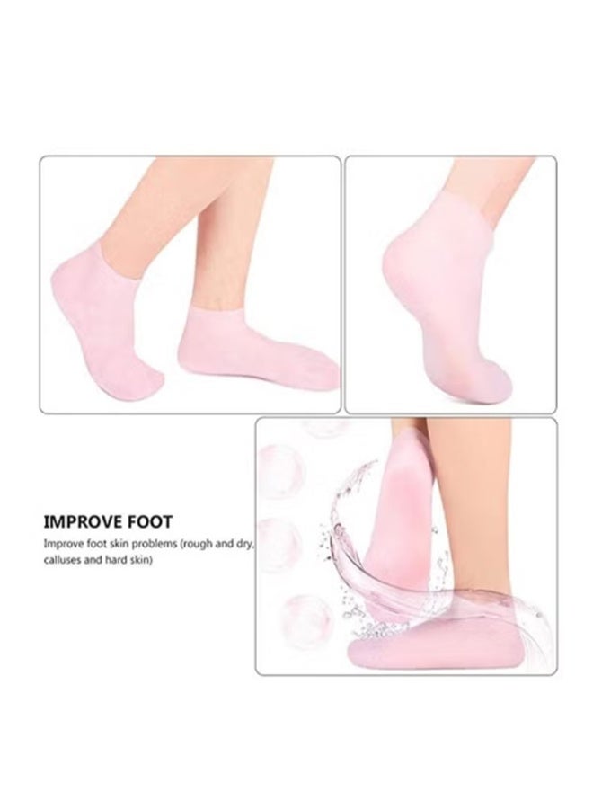 واي جيه مجموعة جوارب ناعمة ومرطبة قفازات جل سبا جوارب للعناية بالبشرة لترطيب وتنعيم مزيل الكالس على اليدين والقدمين ، هدية للأصدقاء والعائلة وردي 1 زوج من القفازات و 1 زوج من الجوارب - Image 4