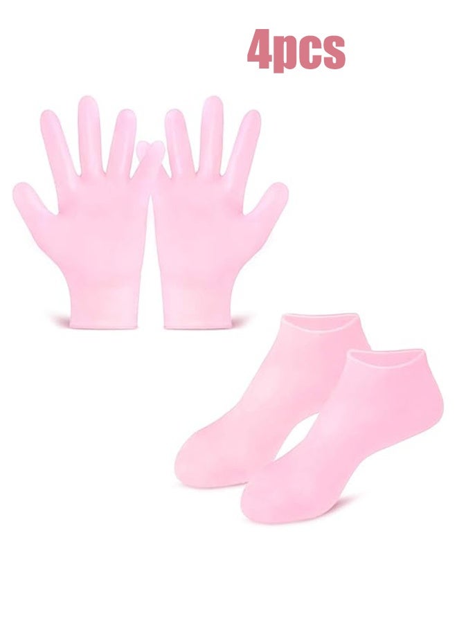 واي جيه مجموعة جوارب ناعمة ومرطبة قفازات جل سبا جوارب للعناية بالبشرة لترطيب وتنعيم مزيل الكالس على اليدين والقدمين ، هدية للأصدقاء والعائلة وردي 1 زوج من القفازات و 1 زوج من الجوارب - Image 1
