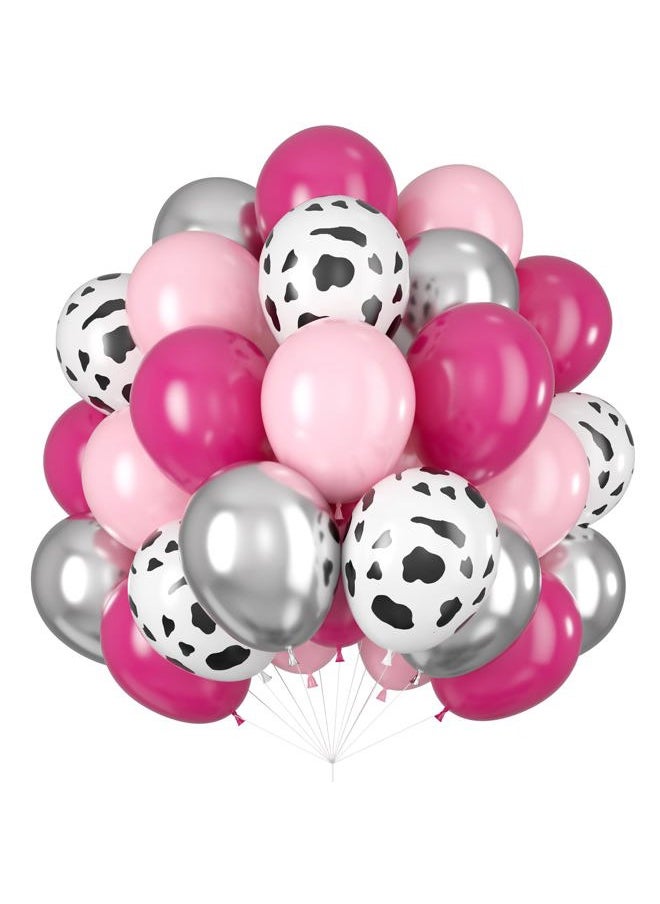 Isndare - Rose Red Pink Cow Balloons Cow Print Balloons Metallic Silver Balloon Hot Pink Light Pink Latex Balloons for Cowgirl Birthday Last Rodeo Bachelorette Bride to be Party Decorations - Image 1