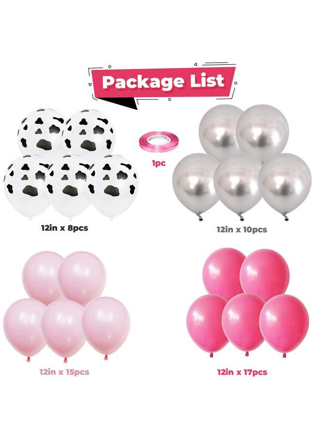 Isndare - Rose Red Pink Cow Balloons Cow Print Balloons Metallic Silver Balloon Hot Pink Light Pink Latex Balloons for Cowgirl Birthday Last Rodeo Bachelorette Bride to be Party Decorations - Image 1