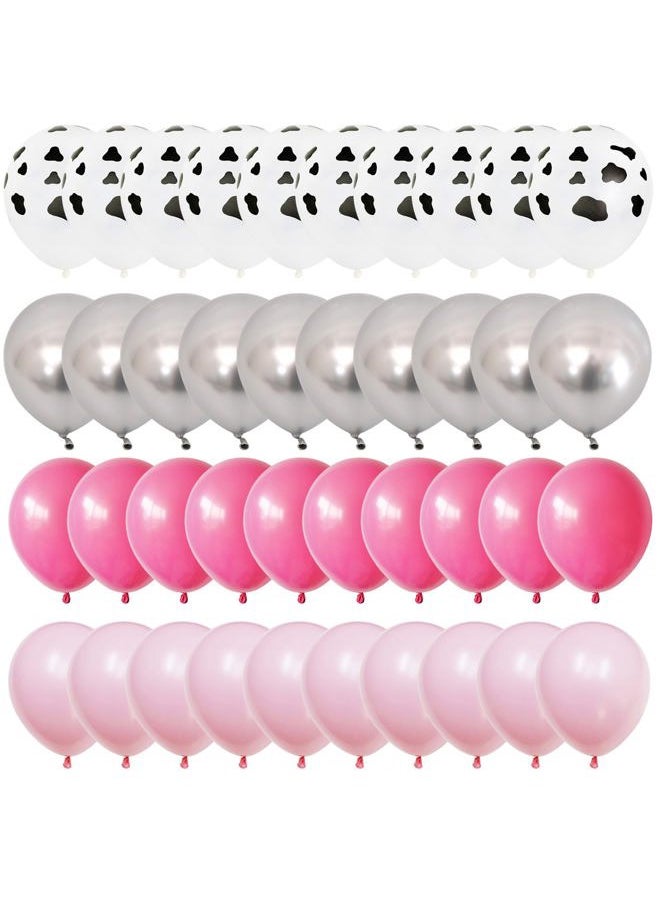 Isndare - Rose Red Pink Cow Balloons Cow Print Balloons Metallic Silver Balloon Hot Pink Light Pink Latex Balloons for Cowgirl Birthday Last Rodeo Bachelorette Bride to be Party Decorations - Image 1