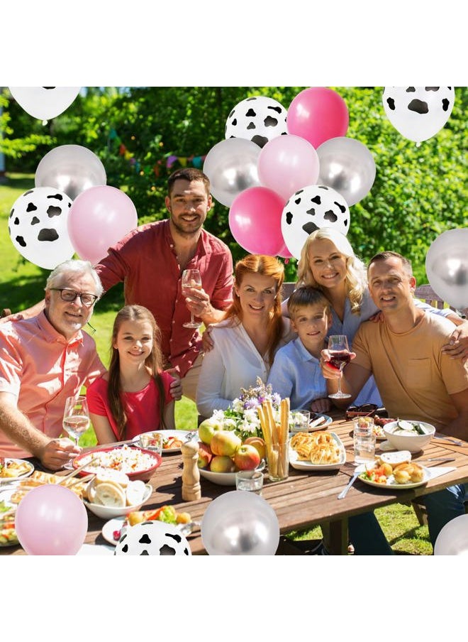 Isndare - Rose Red Pink Cow Balloons Cow Print Balloons Metallic Silver Balloon Hot Pink Light Pink Latex Balloons for Cowgirl Birthday Last Rodeo Bachelorette Bride to be Party Decorations - Image 1