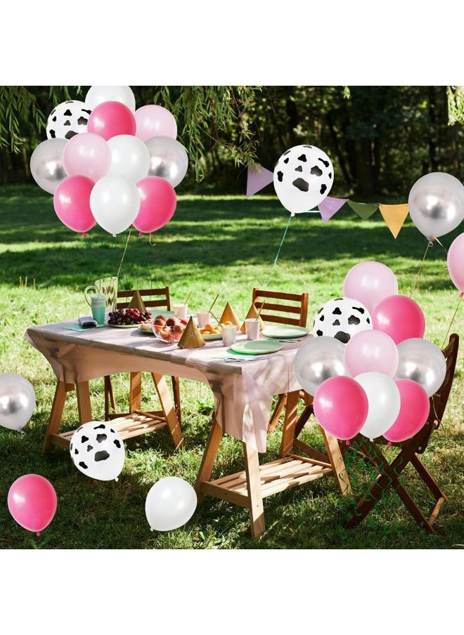 Isndare - Rose Red Pink Cow Balloons Cow Print Balloons Metallic Silver Balloon Hot Pink Light Pink Latex Balloons for Cowgirl Birthday Last Rodeo Bachelorette Bride to be Party Decorations - Image 1