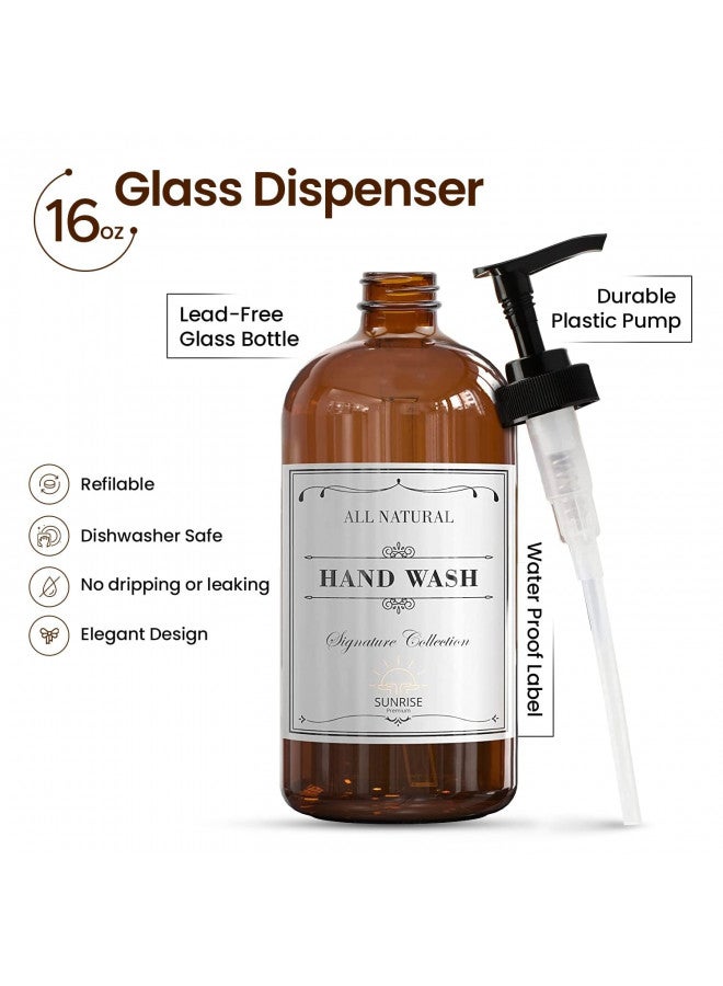 Sunrise Premium 16 OZ Thick Clear Glass Soap Dispenser with Plastic Pump 2 Pack, Hand and Dish Soap Dispenser Set for Bathroom and Kitchen with 6 Waterproof Labels - Image 3