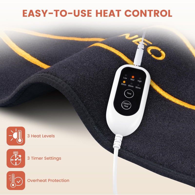 RENEO Electric Heating Pad for Knee Relief, Auto Shut-Off Wearable Knee Wrap, Elbow Heated Brace with Support, Discomfort Relief Gifts for Elders, 3 Heat Levels, Black - Image 4