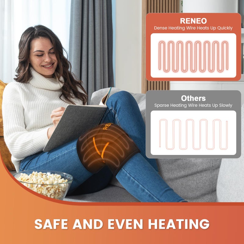 RENEO Electric Heating Pad for Knee Relief, Auto Shut-Off Wearable Knee Wrap, Elbow Heated Brace with Support, Discomfort Relief Gifts for Elders, 3 Heat Levels, Black - Image 3