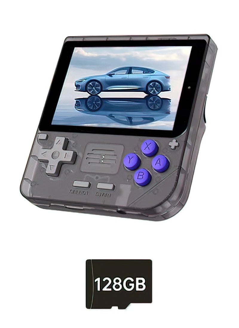 Powkiddy - POWKIDDY V10 Handheld Retro Game Console, 17+ Emulators for ARCADE, PS1, GB, Supports Game Downloads, 5500+ Games Preloaded, Compatible with 64-bit 3D Simulators. Perfect for Retro Gamers(Transparent Black, 128G) - Image 1