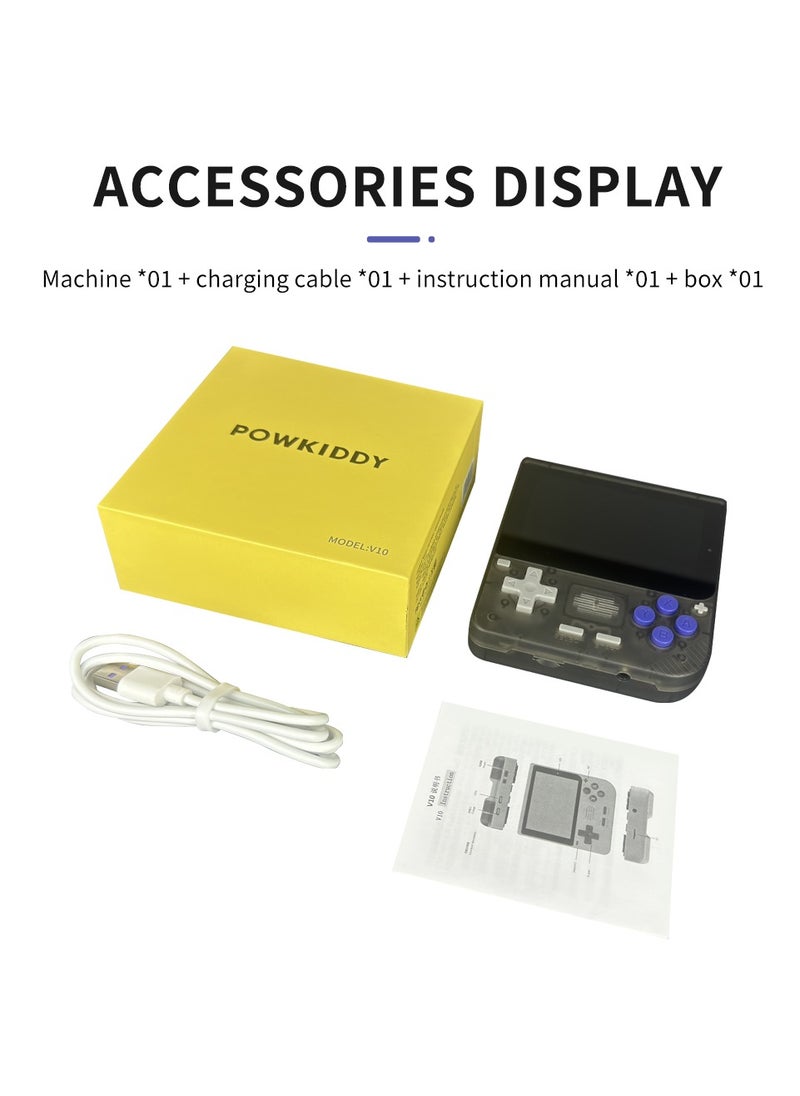 Powkiddy - POWKIDDY V10 Handheld Retro Game Console, 17+ Emulators for ARCADE, PS1, GB, Supports Game Downloads, 5500+ Games Preloaded, Compatible with 64-bit 3D Simulators. Perfect for Retro Gamers(Transparent Black, 128G) - Image 1
