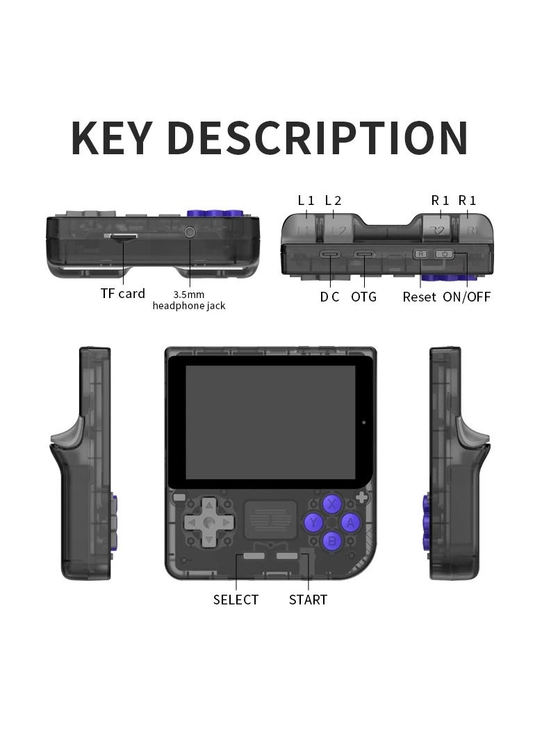 Powkiddy - POWKIDDY V10 Handheld Retro Game Console, 17+ Emulators for ARCADE, PS1, GB, Supports Game Downloads, 5500+ Games Preloaded, Compatible with 64-bit 3D Simulators. Perfect for Retro Gamers(Transparent Black, 128G) - Image 1