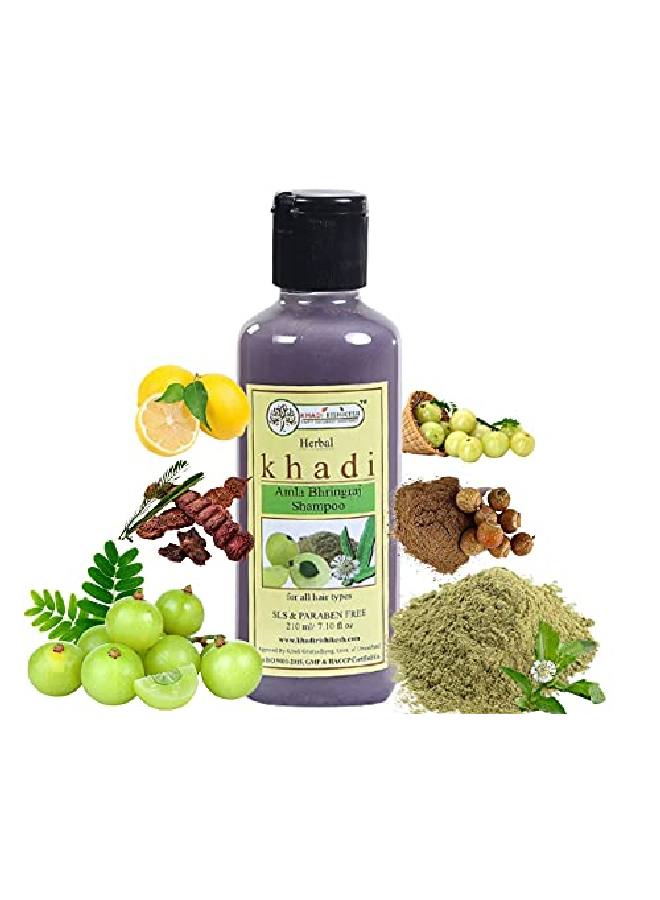 KHADI RISHIKESH Herbal Amla Bhringraj Anti Dandruff Shampoo For Controls Hair Fall | Ayurvedic Hair Cleanser(Shampoo) With Bhringraj & Amla |SLS & Paraben Free Men & Women (210 ml) - Image 1