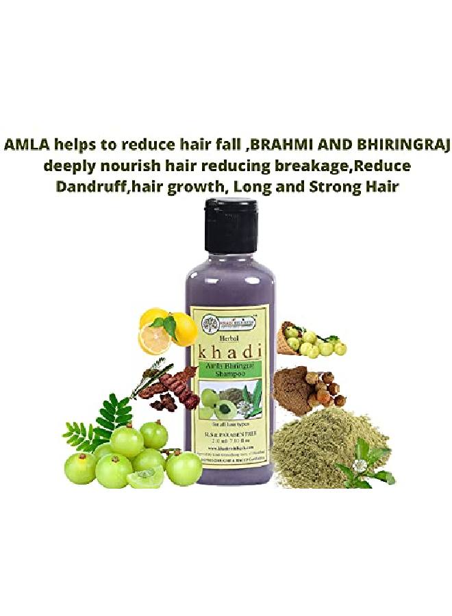 KHADI RISHIKESH Herbal Amla Bhringraj Anti Dandruff Shampoo For Controls Hair Fall | Ayurvedic Hair Cleanser(Shampoo) With Bhringraj & Amla |SLS & Paraben Free Men & Women (210 ml) - Image 3