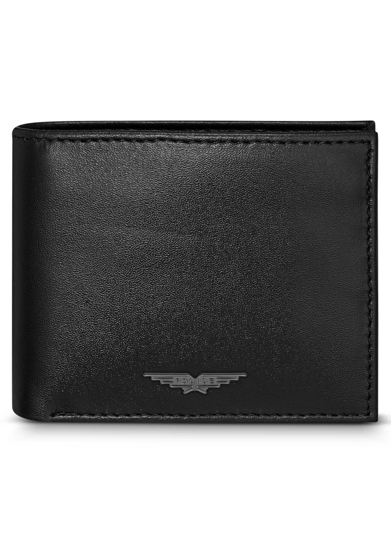 بوليس Malino Black Flat Grain Vegan Leather Bi-fold Wallet for Men