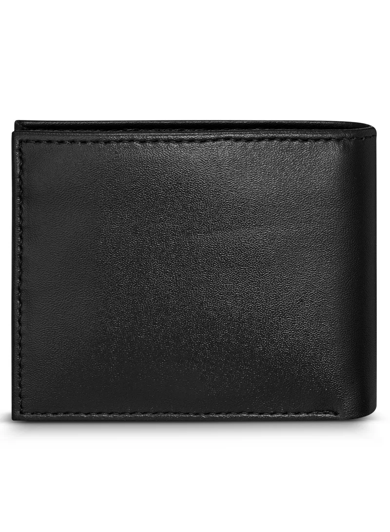 بوليس Malino Black Flat Grain Vegan Leather Bi-fold Wallet for Men