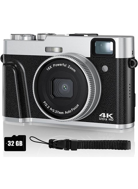 4K Digital Camera for Photography, Autofocus 4K Camera with Viewfinder 16X Anti-Shake Video Camera Vlogging Camera for YouTube Compact Point and Shoot Digital Cameras with 32GB SD Card