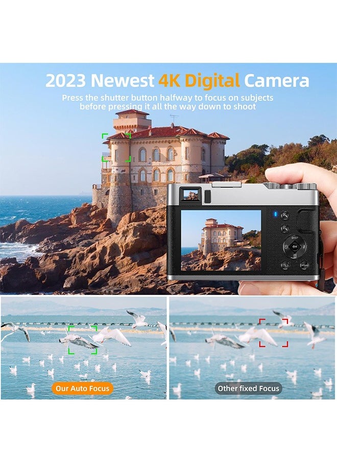 لينند - كاميرا رقمية 4K للتصوير الفوتوغرافي، كاميرا ضبط تلقائي للصورة 4K مع عدسة الكاميرا 16X كاميرا فيديو مضادة للاهتزاز كاميرا تسجيل فيديو للكاميرات المدمجة مع بطاقة SD سعة 32 جيجابايت - Image 1