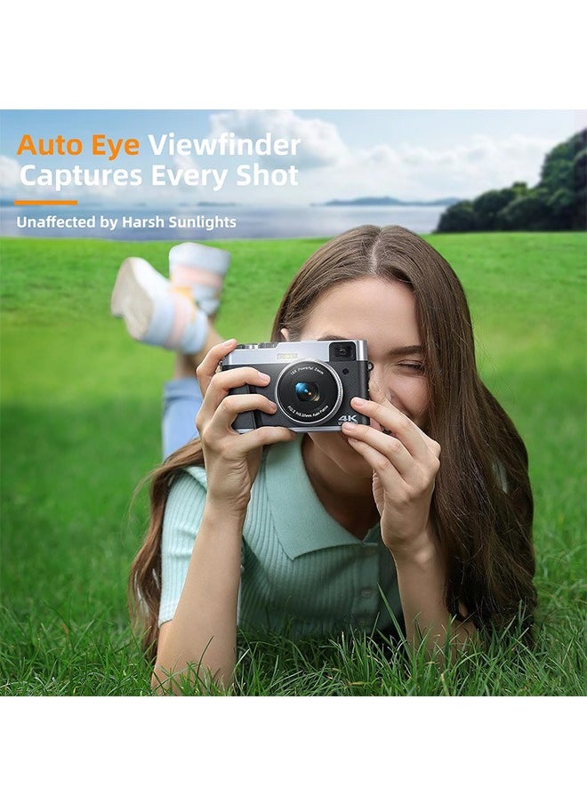 لينند - كاميرا رقمية 4K للتصوير الفوتوغرافي، كاميرا ضبط تلقائي للصورة 4K مع عدسة الكاميرا 16X كاميرا فيديو مضادة للاهتزاز كاميرا تسجيل فيديو للكاميرات المدمجة مع بطاقة SD سعة 32 جيجابايت - Image 1
