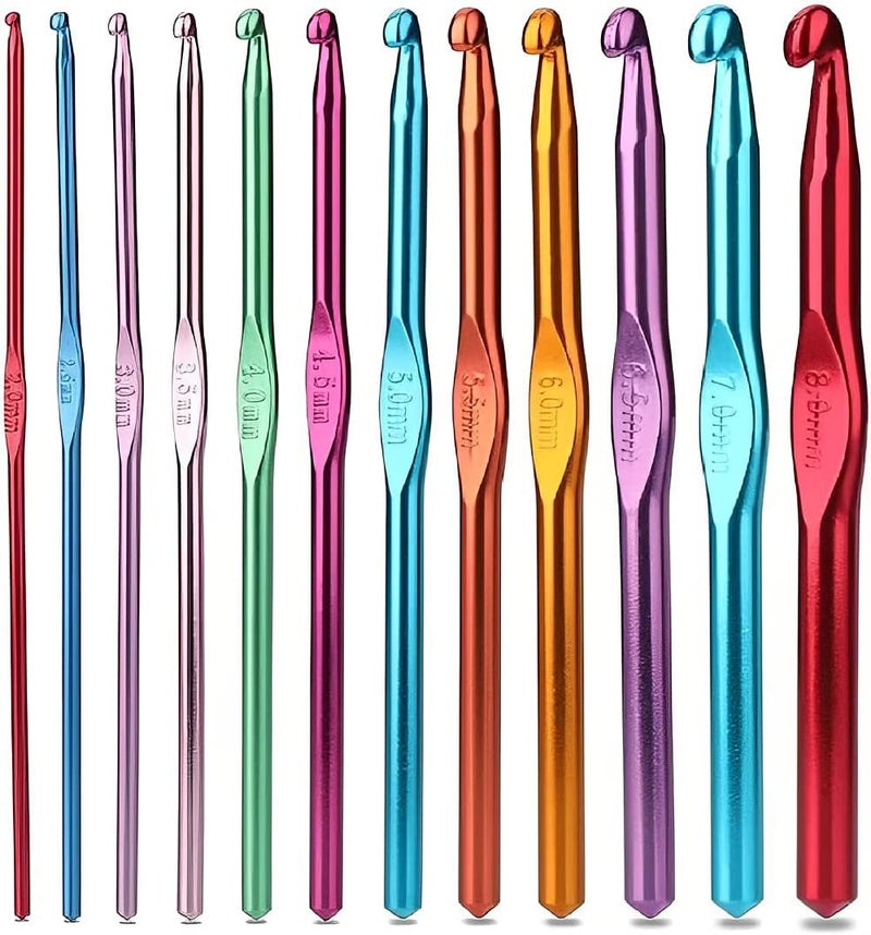 SYGA 12pcs Crochet Hooks Set, Aluminium Knitting Crochet Needle Kit, Hand Knitted Sewing Kit Diy Weave Yarn Craft Tool To Knit Hats, Socks, Sweaters, Purses, Sling Bag, Booties-Multicolour, 2mm to 8mm - Image 1